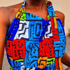 ALAYO Multicolor Print Tie Backless Halter Top